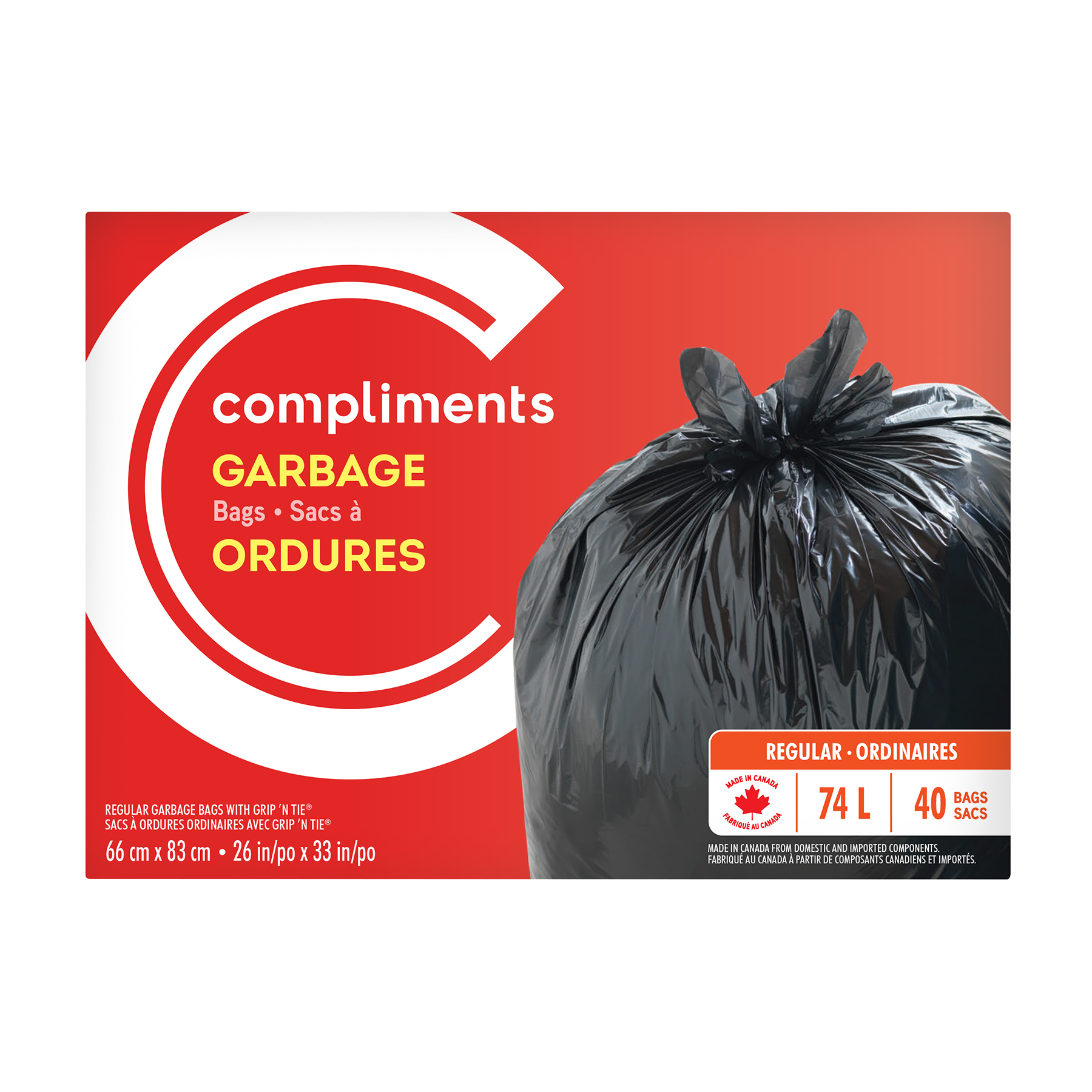 Garbage Bags Regular 67 L 40 EA Compliments.ca