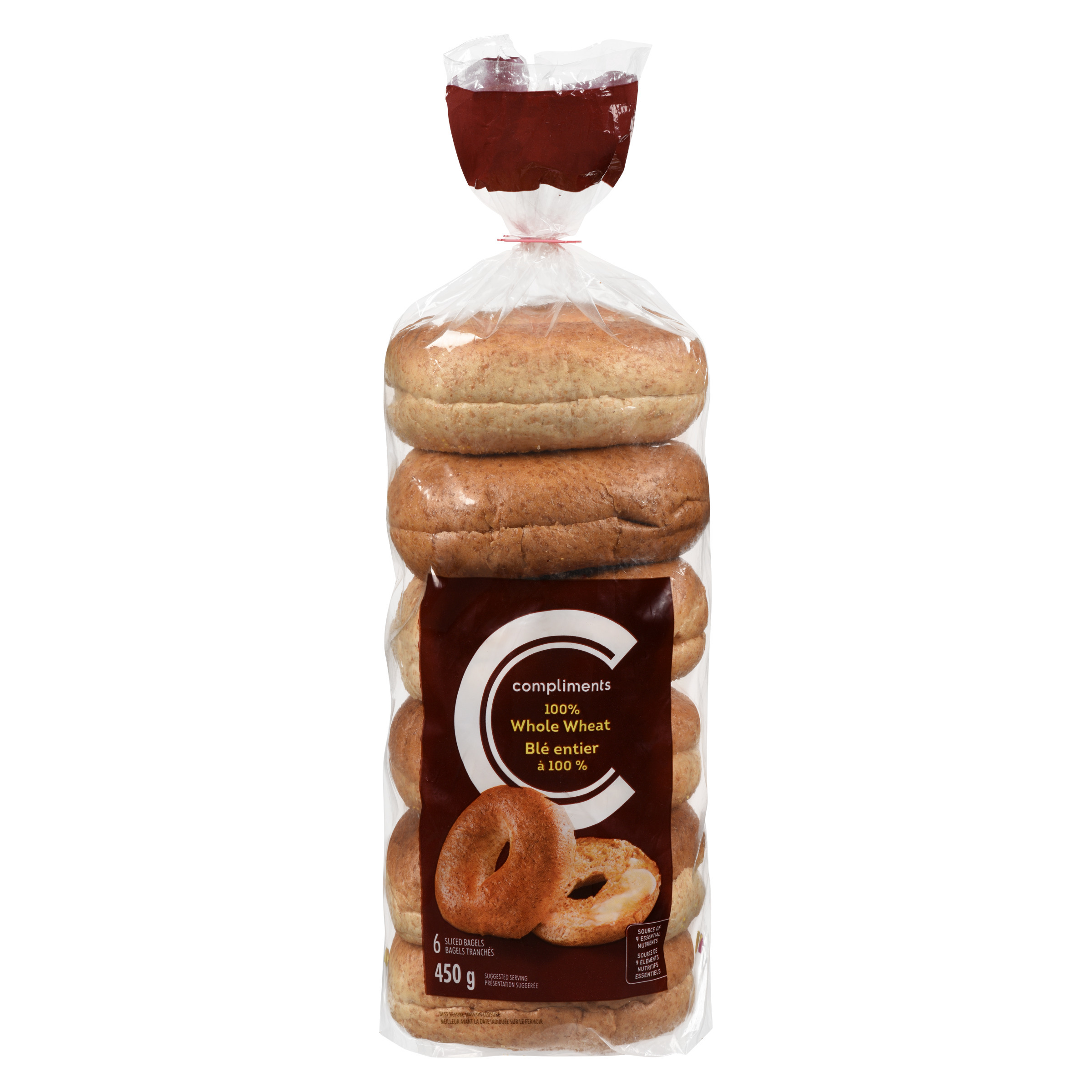 Bagels Whole Wheat 6 Pack 450 g Compliments.ca