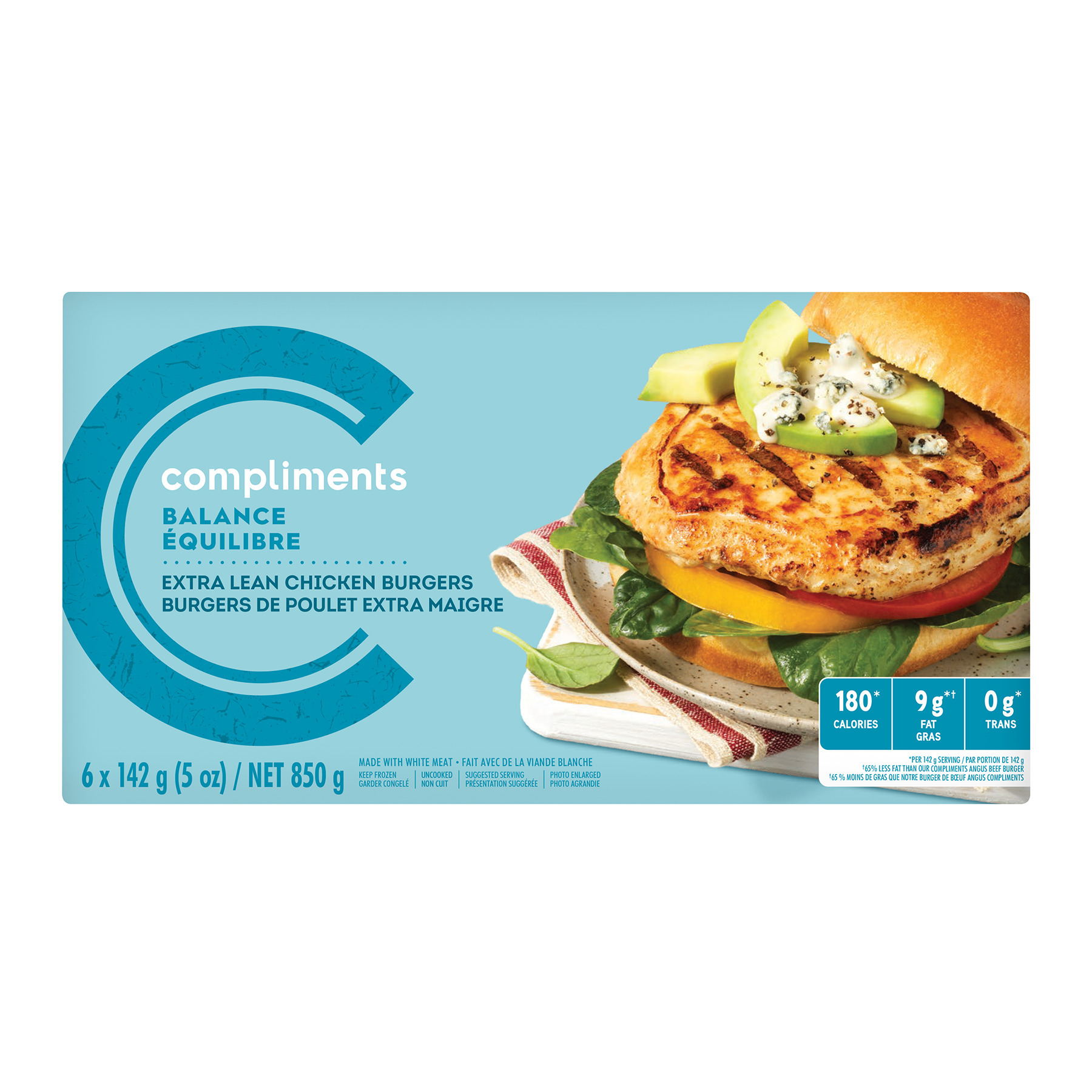Balance Extra Lean Chicken Burgers 6 Patties 850 g Compliments.ca