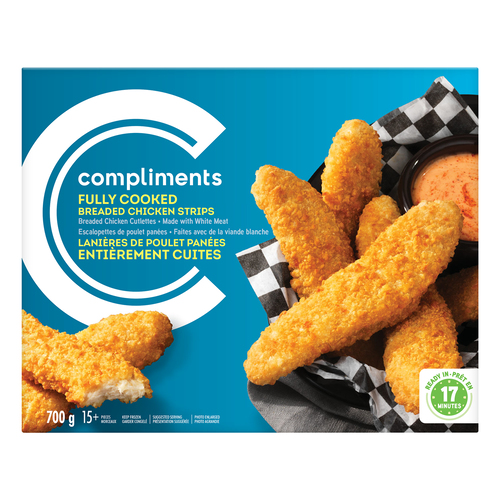 Breaded Fully Cooked Chicken Strips 700 g Compliments.ca