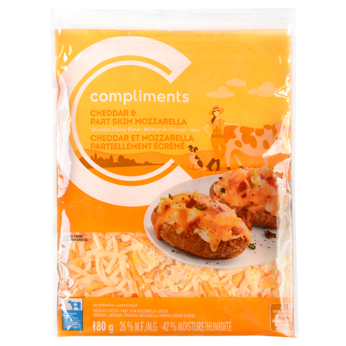 Cheddar And Mozzarella Shredded Cheese 180 g Compliments.ca