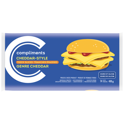 Cheddar Style Thick Cheese Slices 410 g Compliments.ca