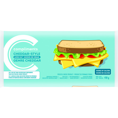 Cheese Slices Thin Light Cheddar Style 410 g Compliments.ca