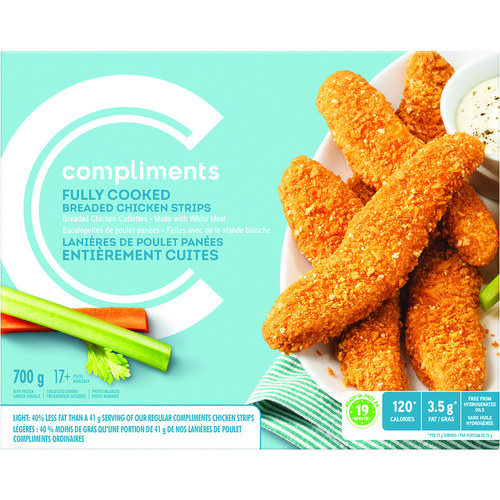 Chicken Strips Fully Cooked Light Breaded 700 g Compliments.ca