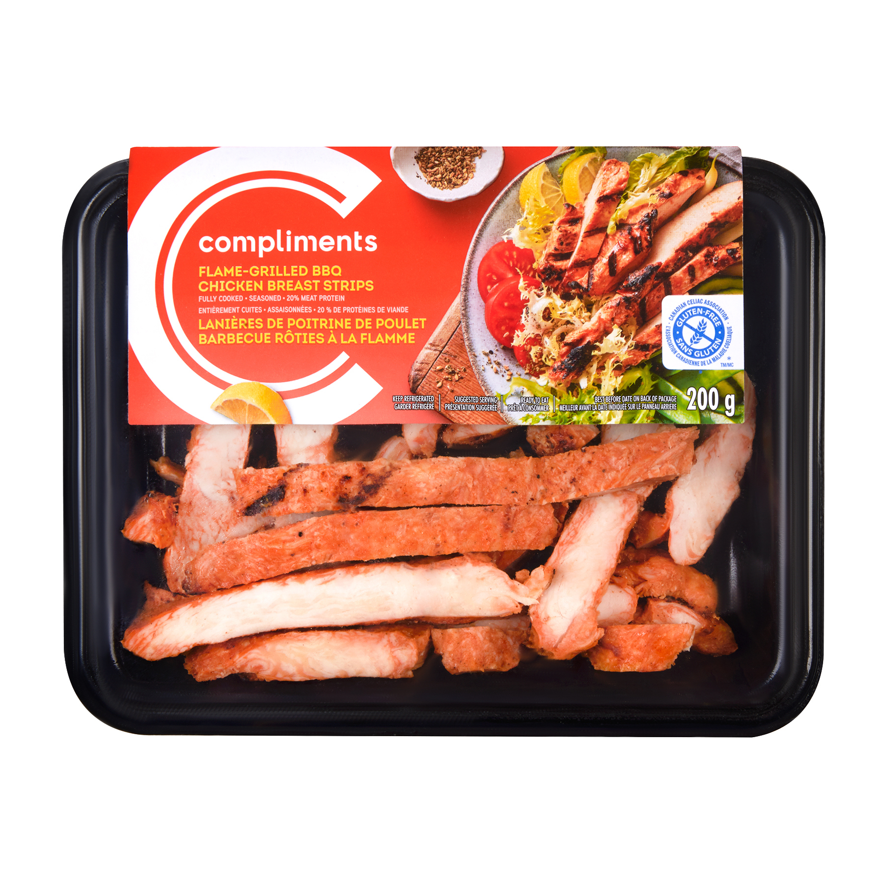 Flamed Grilled BBQ Chicken Breast Strips 200 g Compliments.ca