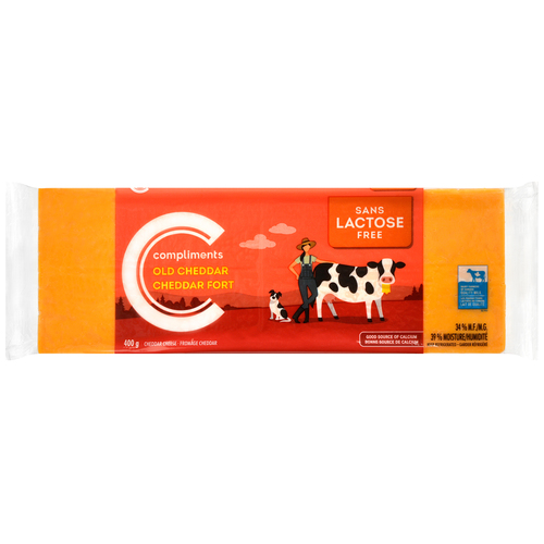 LactoseFree Old Cheddar Colored Block Cheese 400 g Compliments.ca