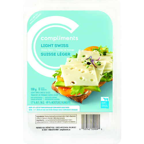 Light Swiss Slices Cheese 150 g Compliments.ca