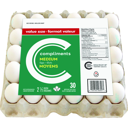 Medium Eggs 30 EA Compliments.ca