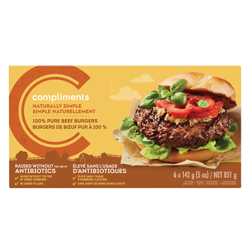 Naturally Simple 100 Pure Beef Burgers Raised Without Antibiotics 851 g Compliments.ca