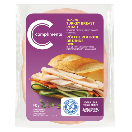 Turkey Breast Smoked Extra Lean Thinly Sliced 400 g Compliments.ca