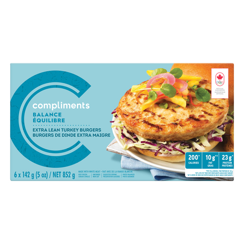 Balance Burgers Turkey 6 Patties 852 g Compliments.ca