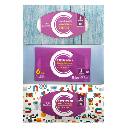 Facial Tissues 2 Ply 126 Sheets 6 Boxes Compliments.ca