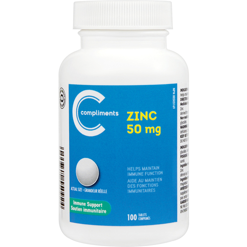 50 mg Zinc 100 Tablets Compliments.ca