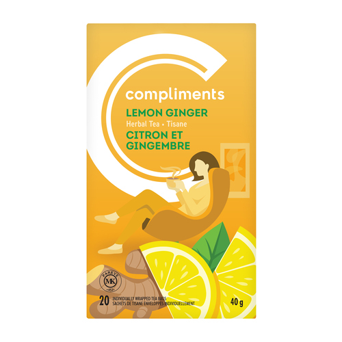 Herbal Tea Lemon Ginger 20 Bags 40 g Compliments.ca
