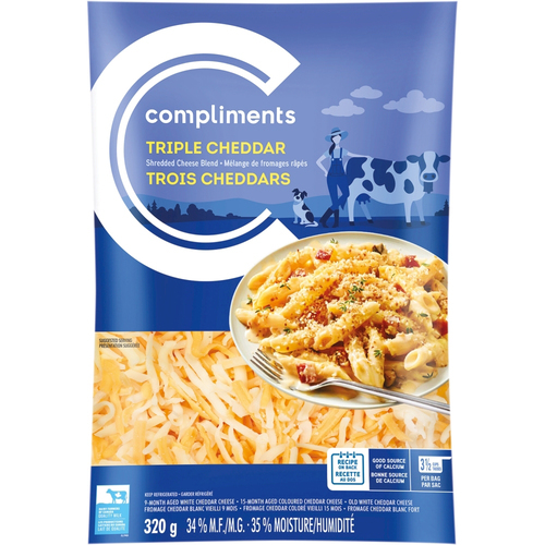 Shredded Cheese Triple Cheddar Blend 320 g Compliments.ca