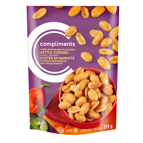 Three Pepper Barbeque Kettle Cooked Peanuts 275 g Compliments.ca