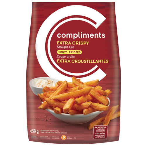 Fries Straight Cut Extra Crispy Spicy 650 g Compliments.ca