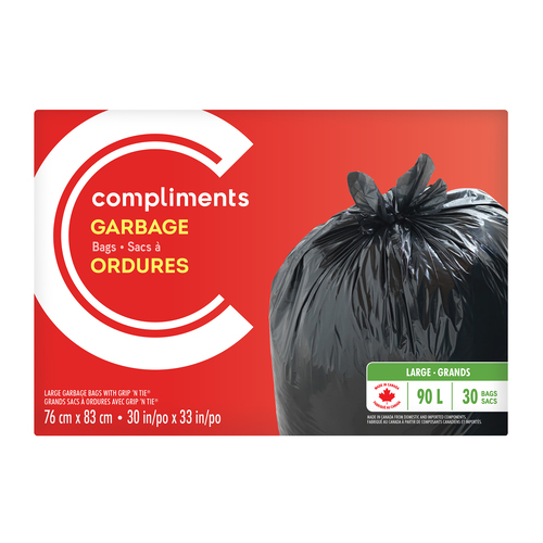 Garbage Bags Grip N Tie Large 90 L 30 EA Compliments.ca
