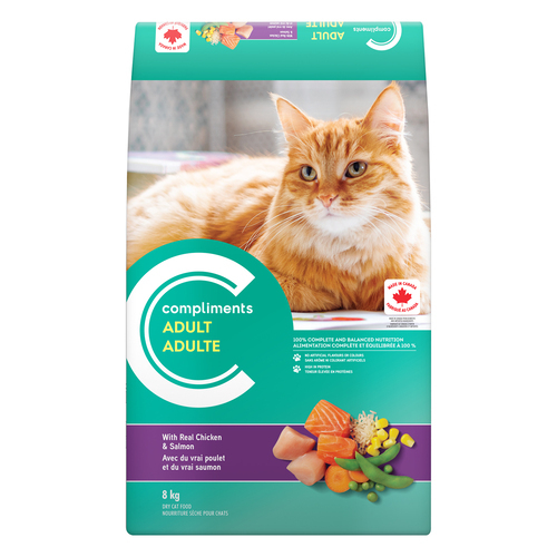 Nourriture pour chats adultes sec et humide poulet et saumon 8 kg