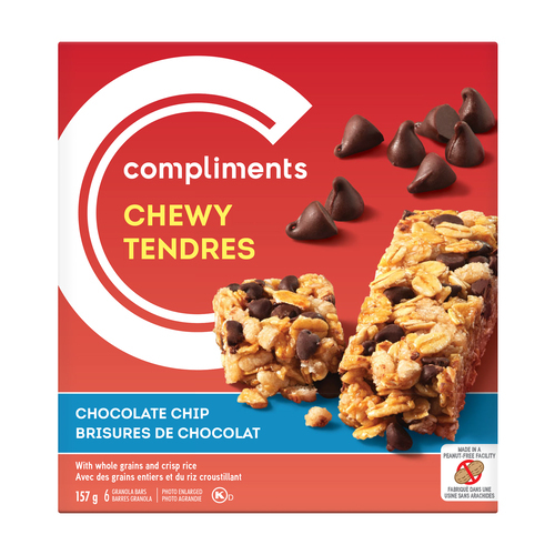 Granola Bars Chewy Chocolate Chip 6 Pack 157 g Compliments.ca