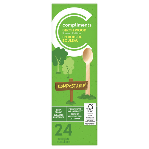 Spoon Birch Wood Compostable Cutlery 24 EA Compliments.ca