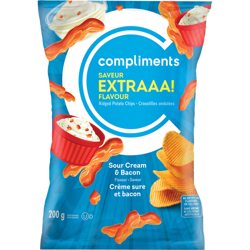Extraaa! Ridged Potato Chips Sour Cream & Bacon 200 g Compliments.ca