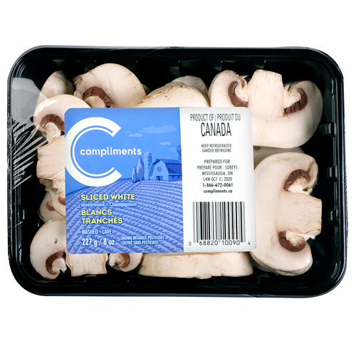 Mushroom Sliced White Washed 227 G Complimentsca
