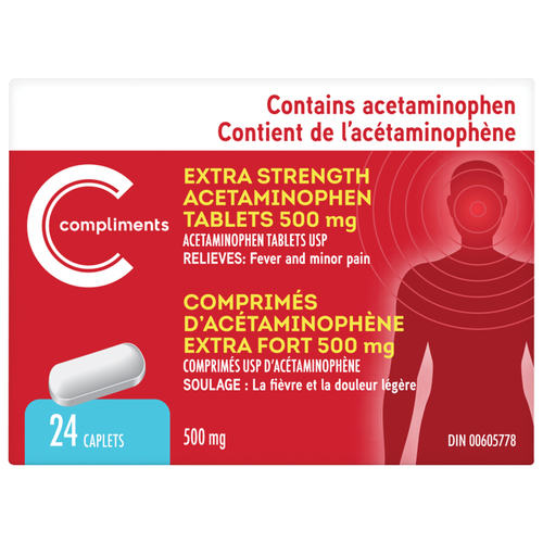 Acetaminophen 500 mg Extra Strength Tablets 24 EA Compliments.ca
