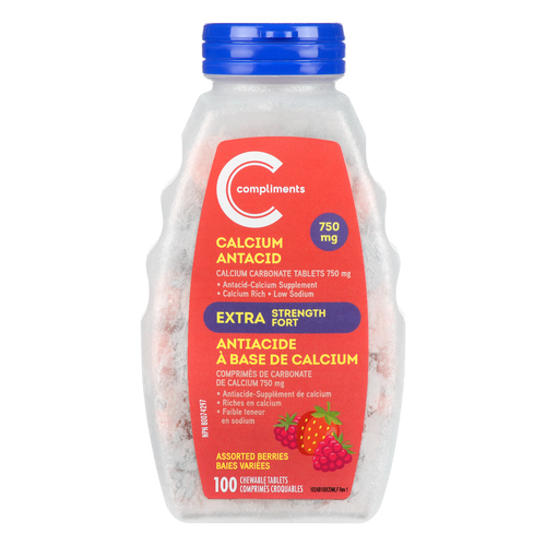 Antacid Extra Strength Assorted Berries 100 Tablets Compliments.ca