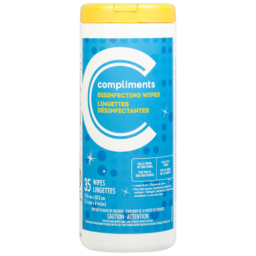 Disinfecting Wipes Lemon Scent 35 Sheets Compliments.ca