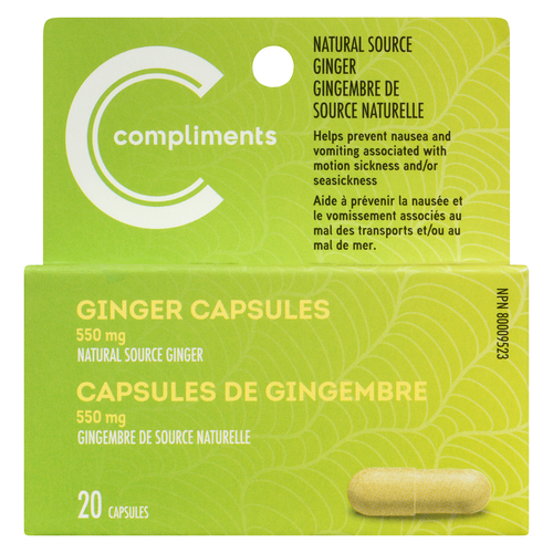 Ginger Capsules 550 mg 20 ea Compliments.ca