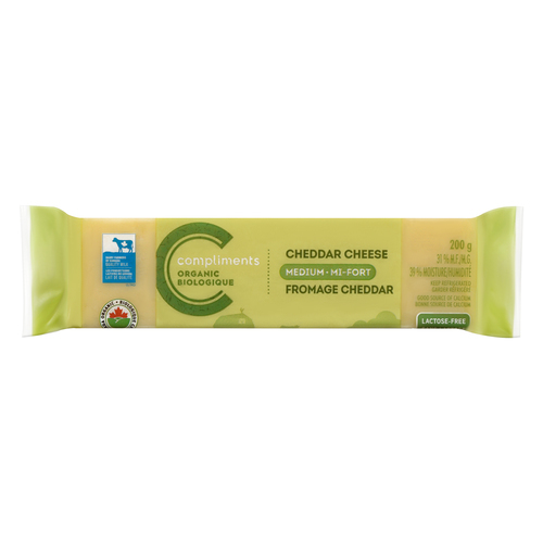 Organic Medium Cheddar Cheese 200 g Compliments.ca