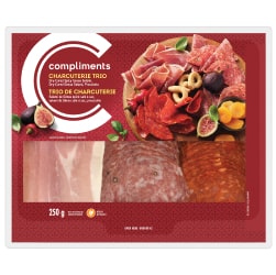 Rusty red coloured plastic package of Dry-Cured Spicy Genoa Salami, Dry-Cured Genoa Salami, Prosciutto