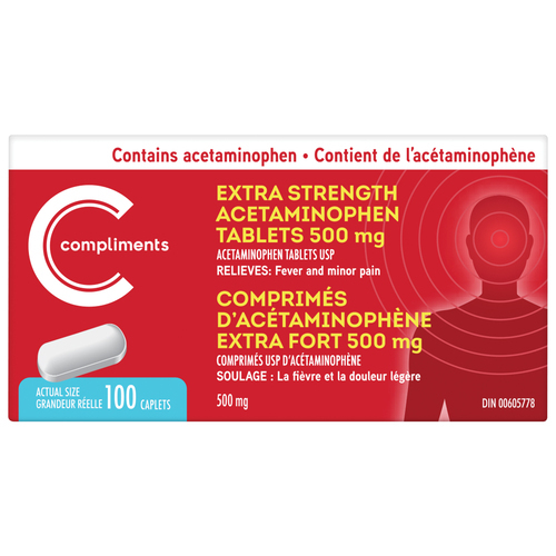 Acetaminophen 500 mg Extra Strength 100 Tablets Compliments.ca