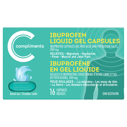Ibuprofen Liquid Gel Capsules 200 mg 16 EA Compliments.ca