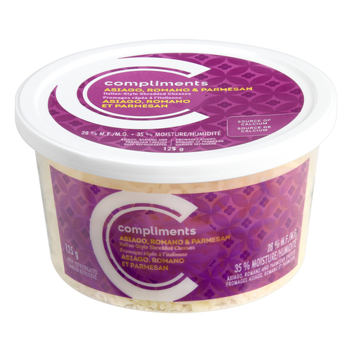 Shredded Cheese Blend Asiago, Romano & Parmesan 125 g Compliments.ca
