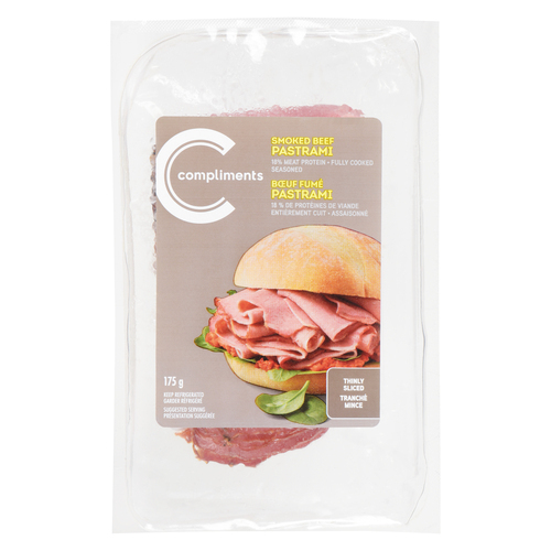 Smoked Beef Pastrami Thinly Sliced Meat 175 g Compliments.ca