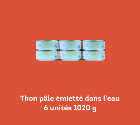 Thon pale emiette dans leau 6 unites 1020g