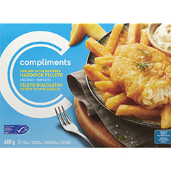 Blue box of English-Style Battered Haddock Fillets