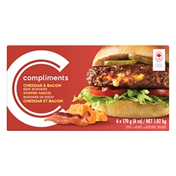 Cheddar & Bacon Stuffed Beef Burger on orange background