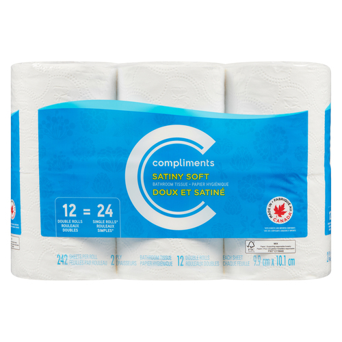 Bathroom Tissue Satiny Tissue 12 x 242 Sheets Roll Compliments.ca