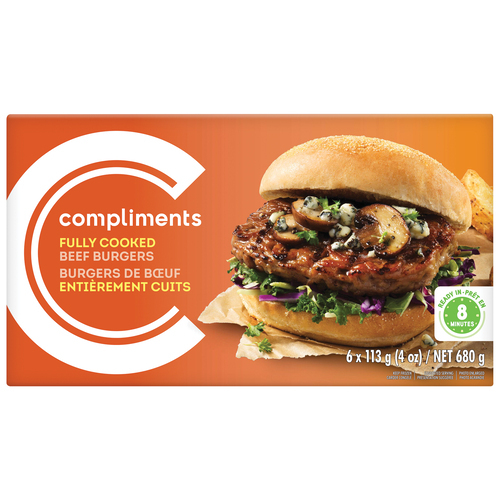 Beef Burgers Fully Cooked 6 x 113 g | Compliments.ca