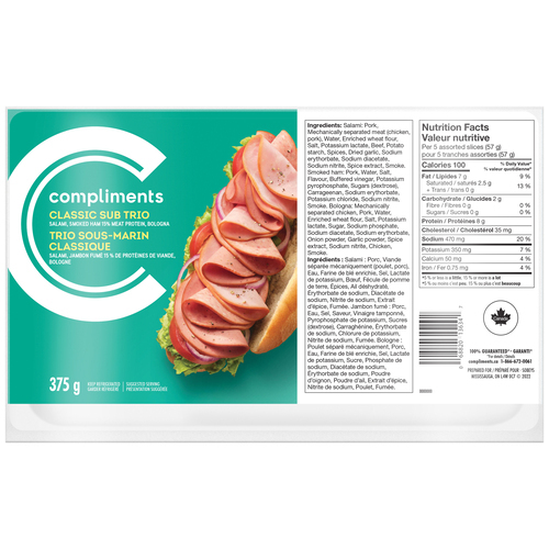 Classic Sub Trio Salami Smoked Ham Bologna 375 g Compliments.ca