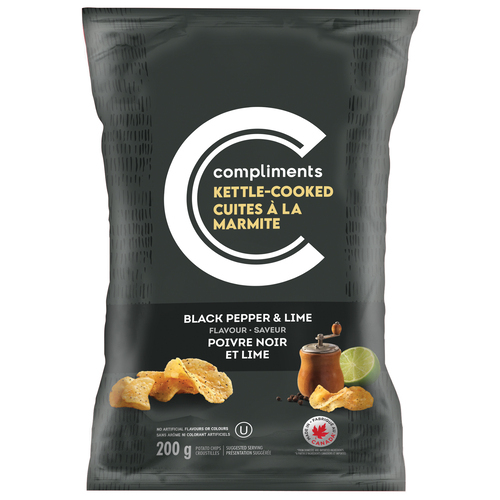 Kettle Cooked Black Pepper & Lime Potato Chips 200 g Compliments.ca