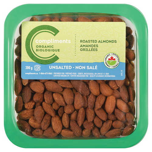Organic Almonds Roasted & Unsalted 200 g | Compliments.ca
