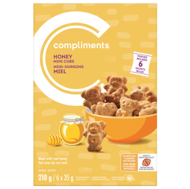 Yellow box of Compliments Honey Cub Mini Cookies