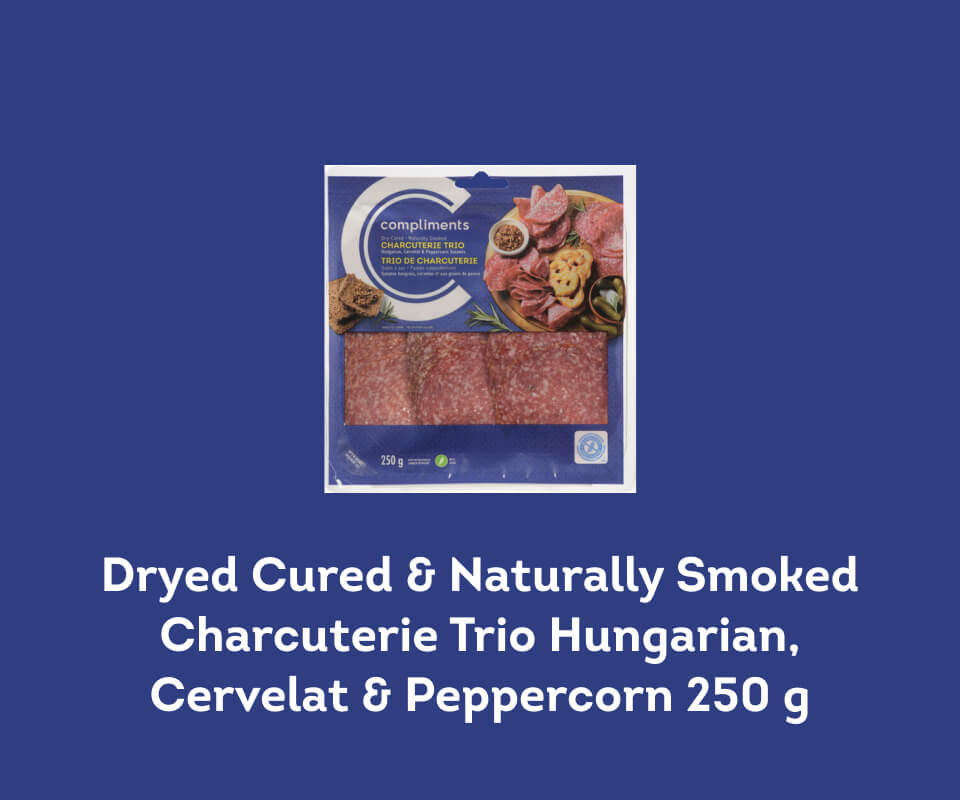 Package of Compliments Dryed Cured & Naturally Smoked Charcuterie Trio Hungarian, Cervelat & Peppercorn