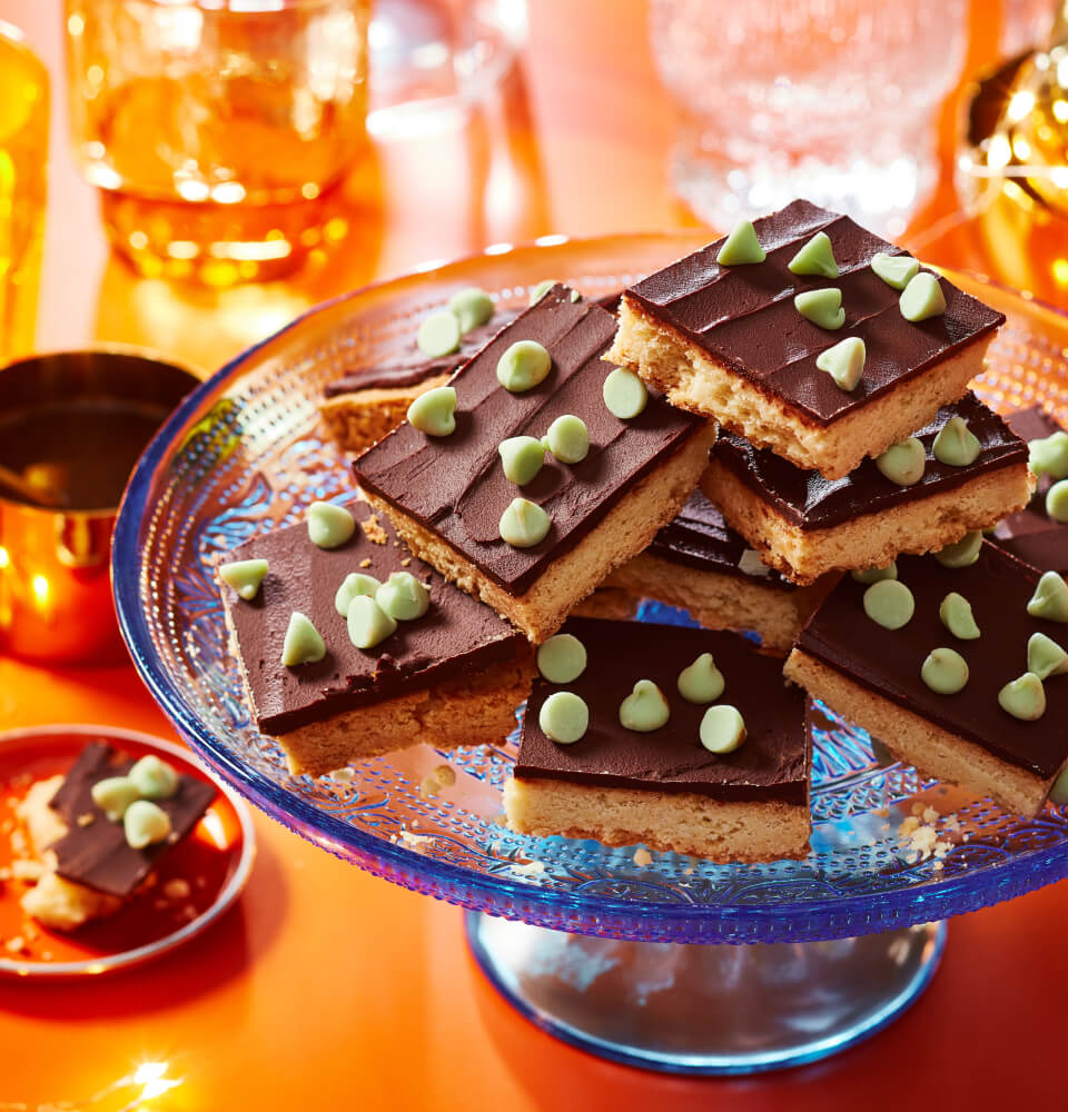 Simple holiday_desserts Plate of sliced mint shortbread cookies