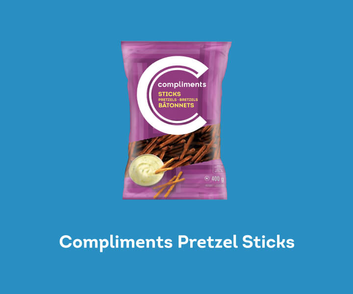 Purple bag of Compliments preztel sticks