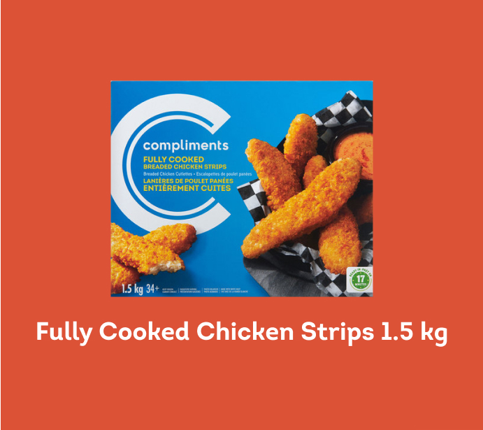 Package of value size Fully Cooked Chicken Strips 1.5kg